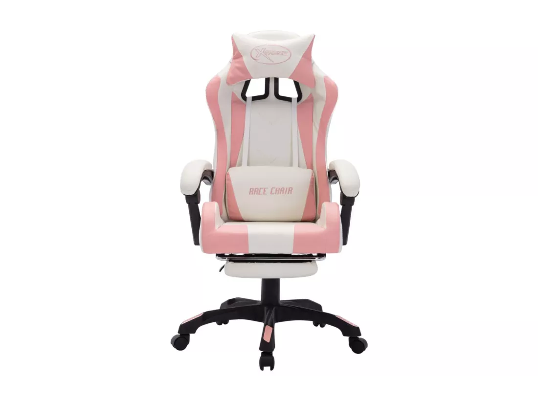 Fauteuil de jeux vidéo avec LED RVB Rose et blanc Similicuir
