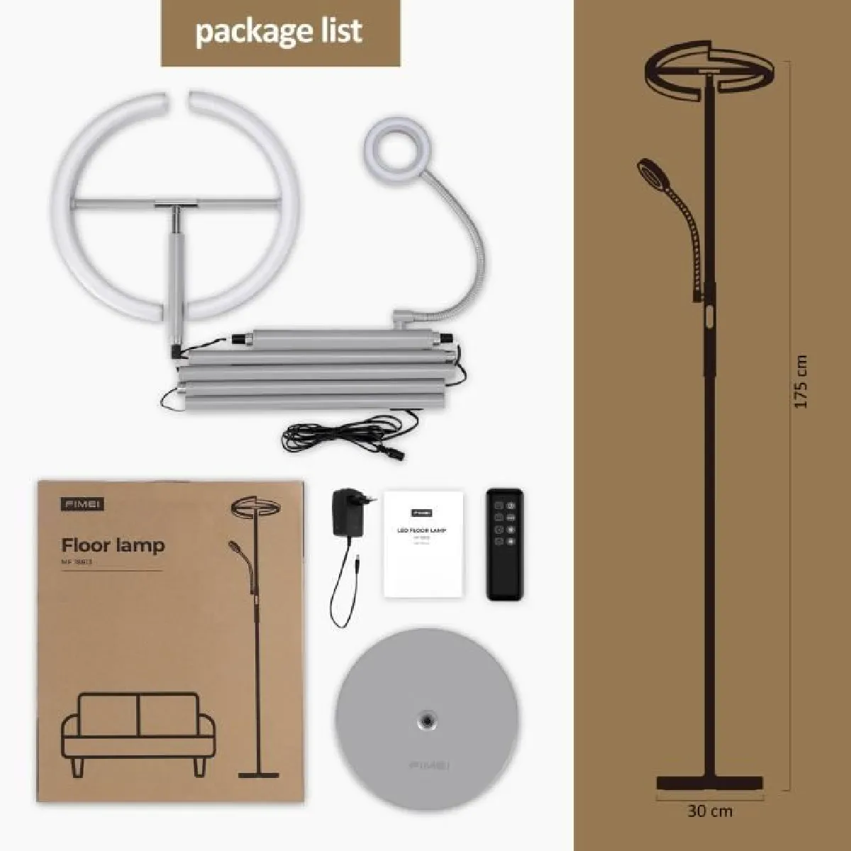 FIMEI Lampadaire LED - Gris