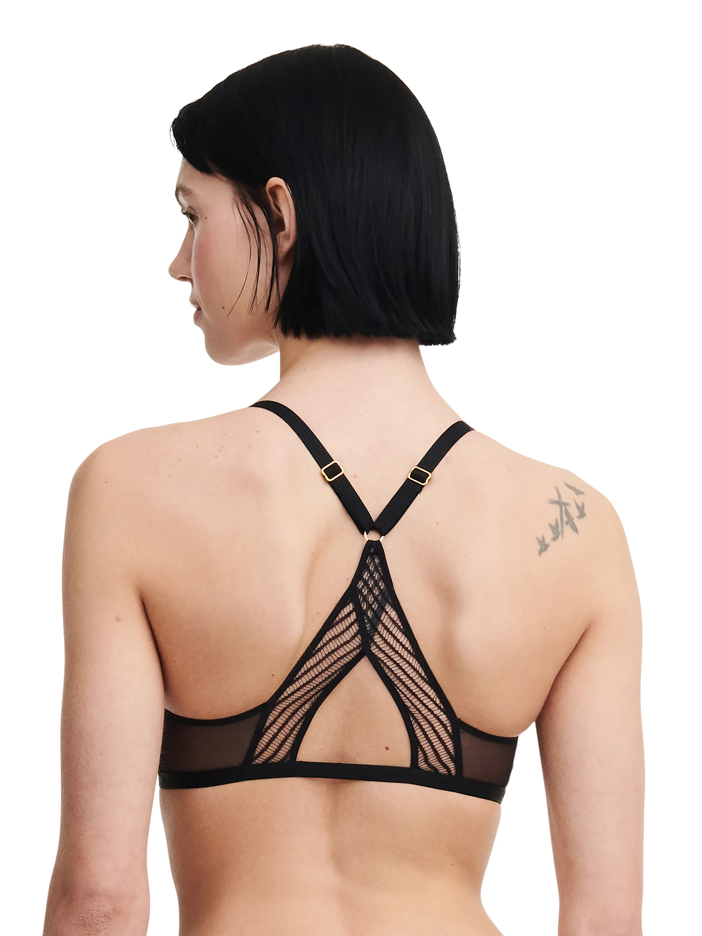 TXTURE - Soutien-gorge sans armature triangle fermeture avant avec dentelle de leavers | Noir