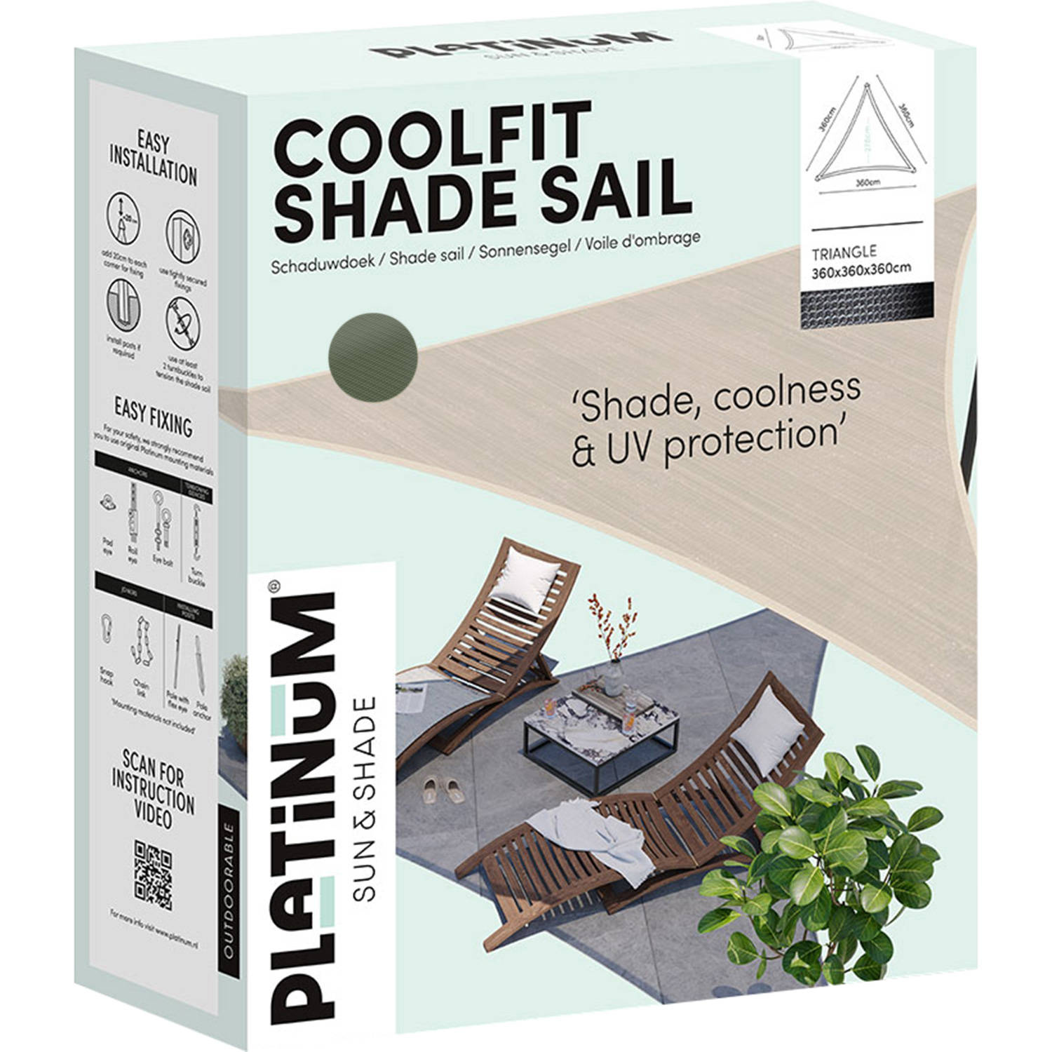 Platinum Coolfit schaduwdoek driehoek (360x360x360 cm)