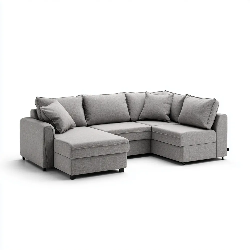 Ecksofa Stoffpolster 240x150x85 cm – Hellgrau – Modernes Design