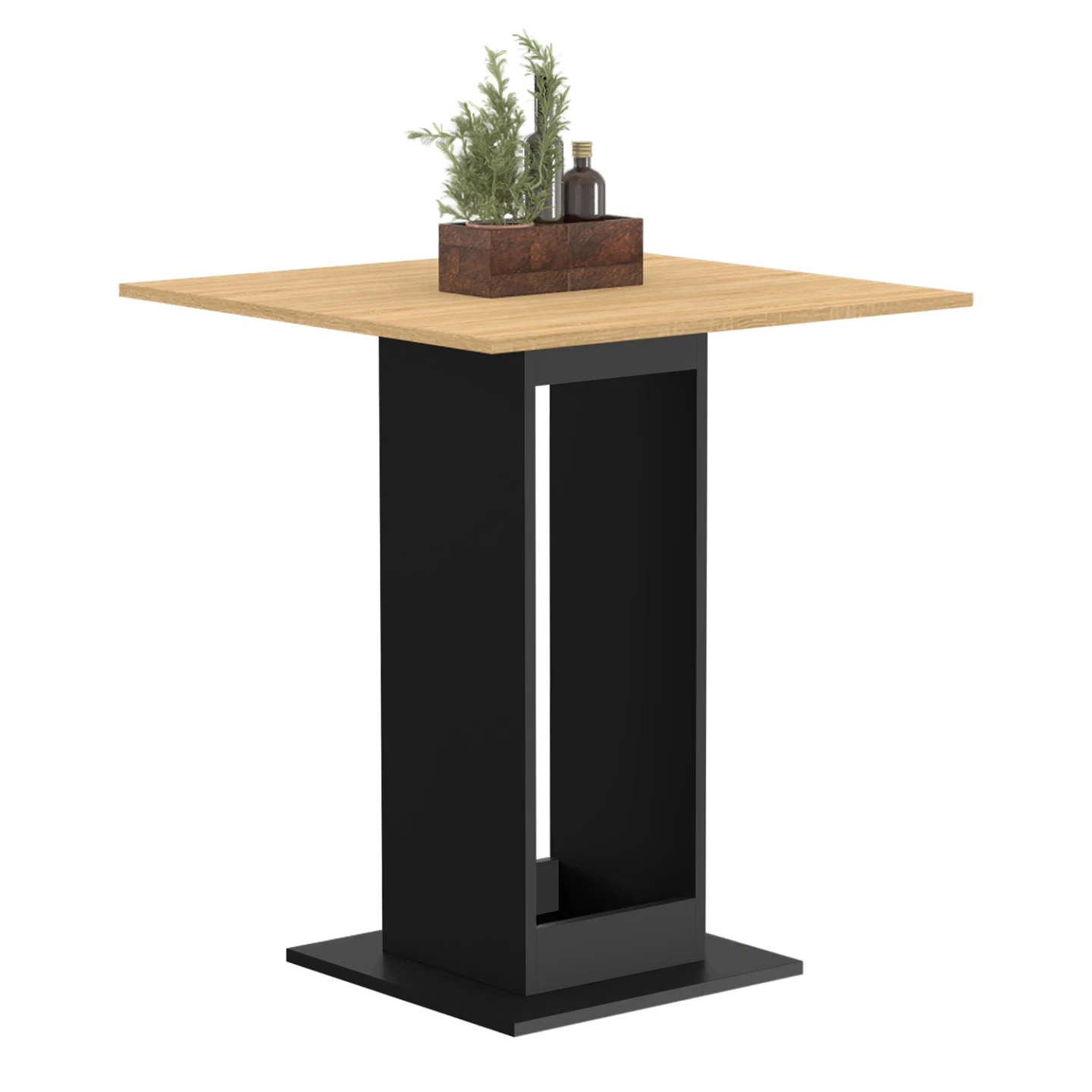 Table à manger carrée ZELIE 4 personnes bois et noir 65 cm