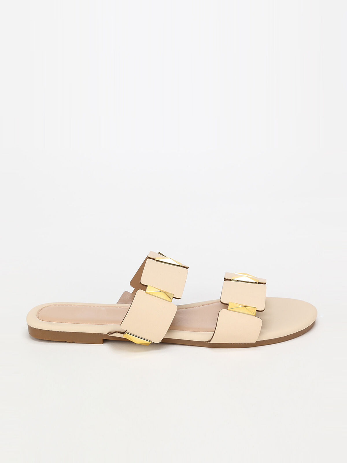Mules plates à brides et détails grandes tailles- Beige