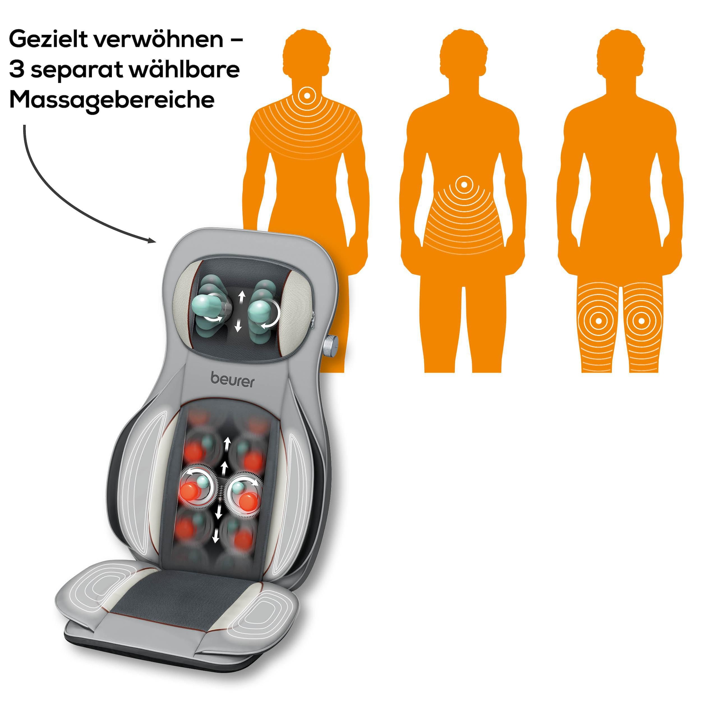 BEURER Shiatsu-Massagesitzauflage »MG 320 mit zuschaltbarer Wärmefunktion, Timer und Abschaltautomatik« 3-in-1: Shiatsu-, Luftkompressions- und punktuelle Massage
