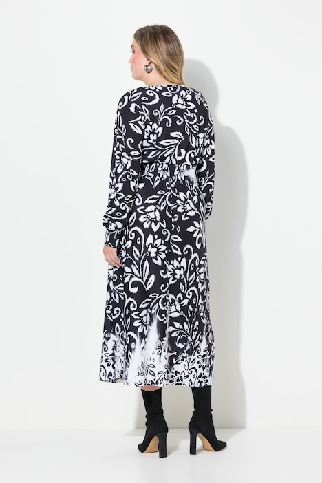 Maxikleid, A-Linie, Alloverdruck, Langarm