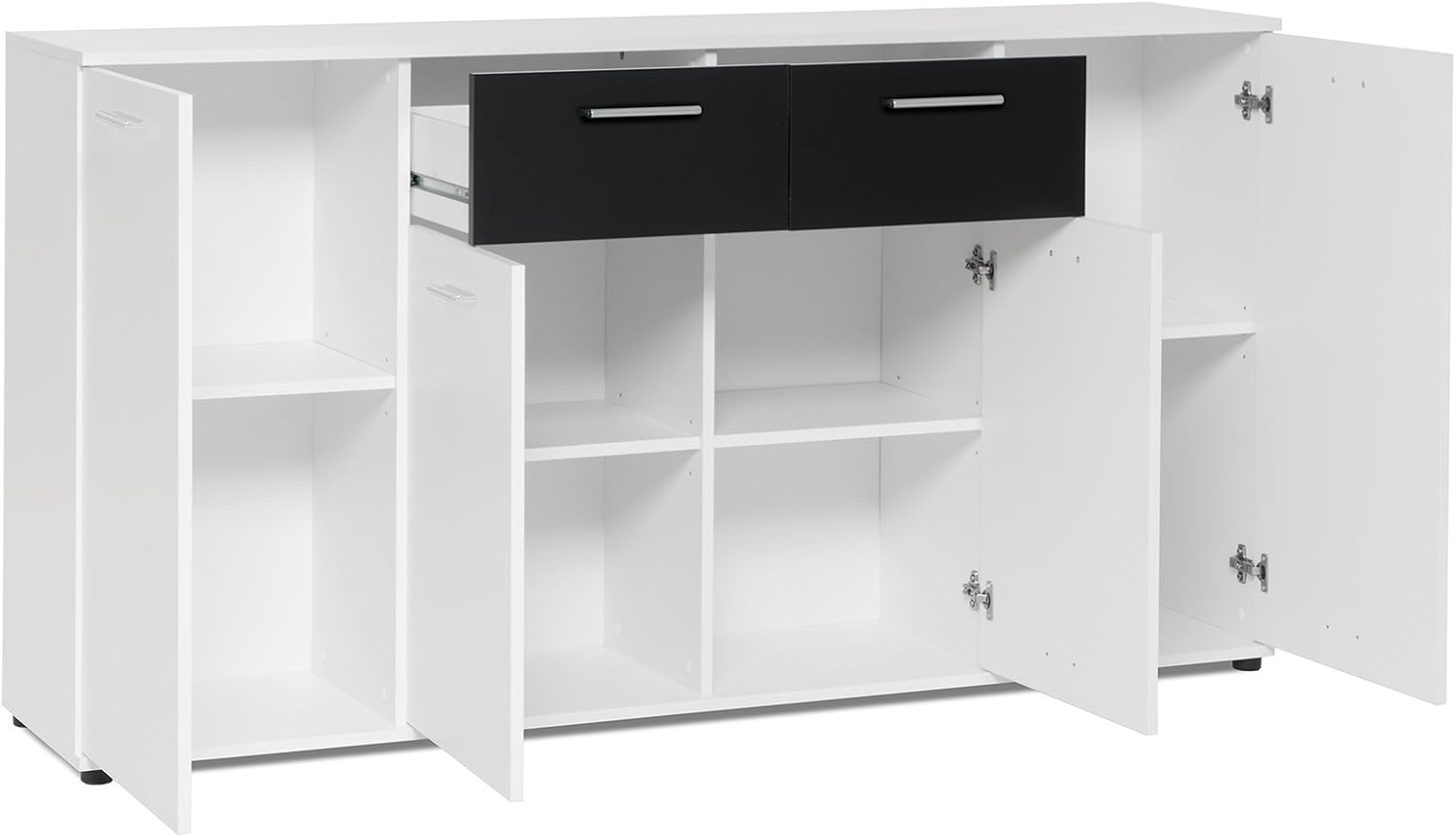 möbelando Sideboard Beistellschrank Anrichte Standschrank Kommode Highboard Jacklin II Weiß/Schwarz
