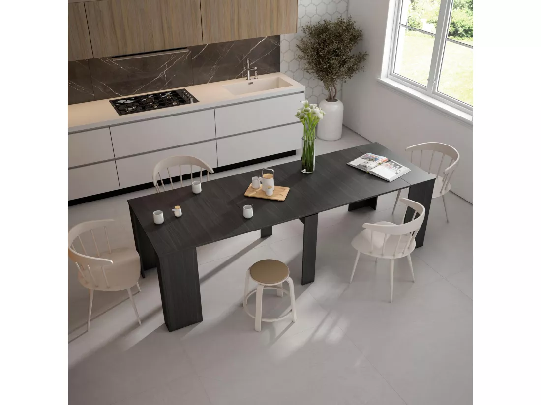 Table console extensible, 260, Pour 12 personnes, Table à Manger, Noir
