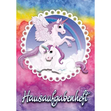 Nestler Hausaufgabenheft, A5, farbiger Innendruck, Motiv: Pegasus Regenbogen