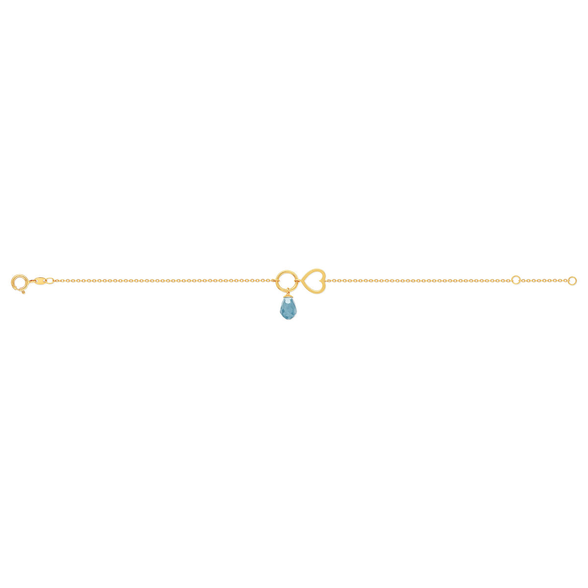 Bracelet or 375 jaune coeur et zirconia bleu
