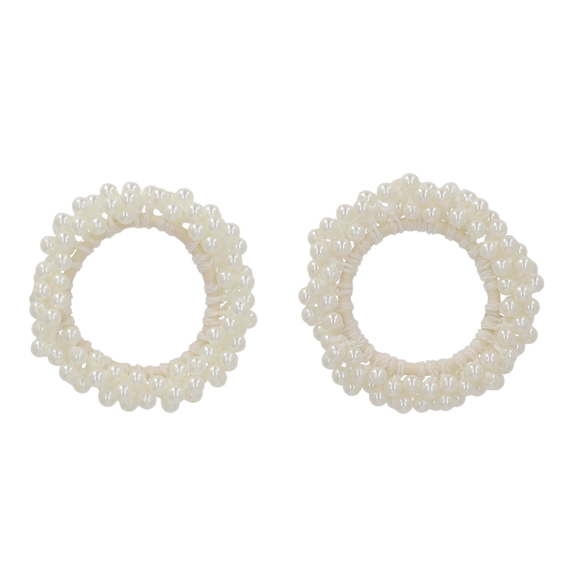 (2er Set) Scrunchies Elastischer Haargummi Haarschmuck Haarband Perlen - Weiss
