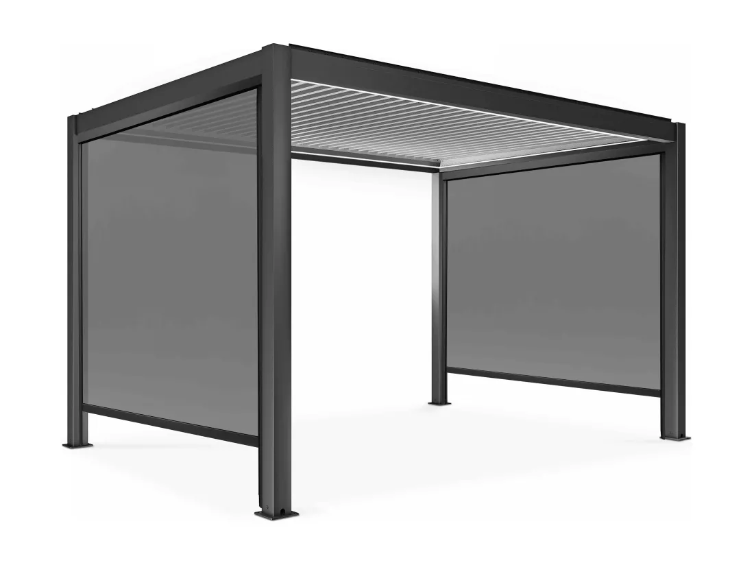Pergola bioclimatique autoportée motorisée éclairée 3x4m et 2 stores