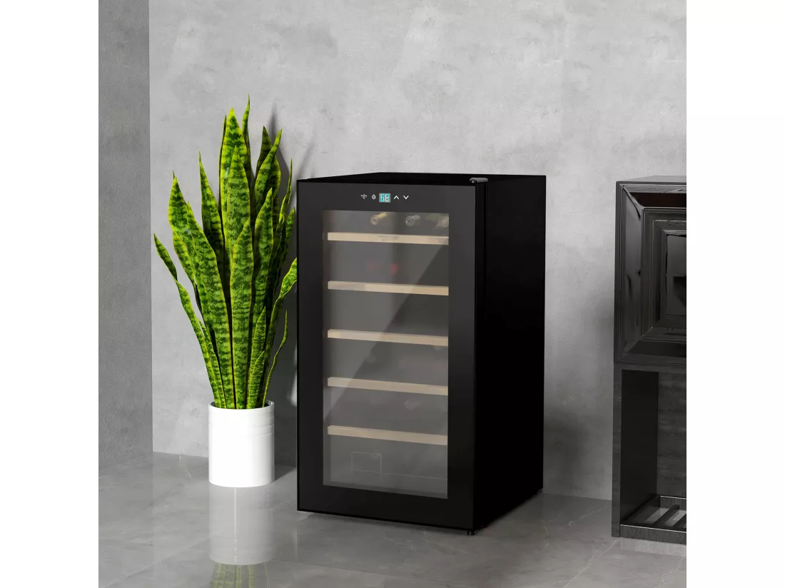 Cave à vin thermoélectrique 24 bouteilles panneau tactile écran LCD éclairage intérieur LED température réglable 5-20°C noir