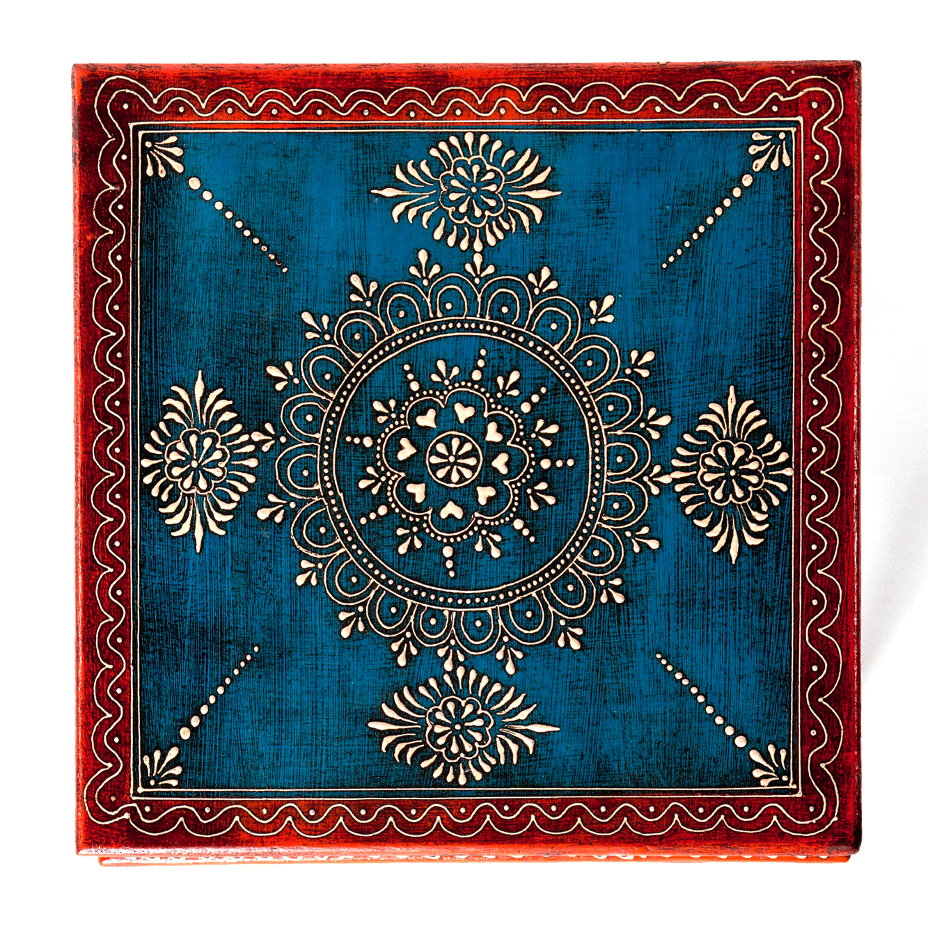 Teetisch 'Bajot', blau, orange, L 36 cm, B 36 cm, H 17 cm von fischer's lagerhaus