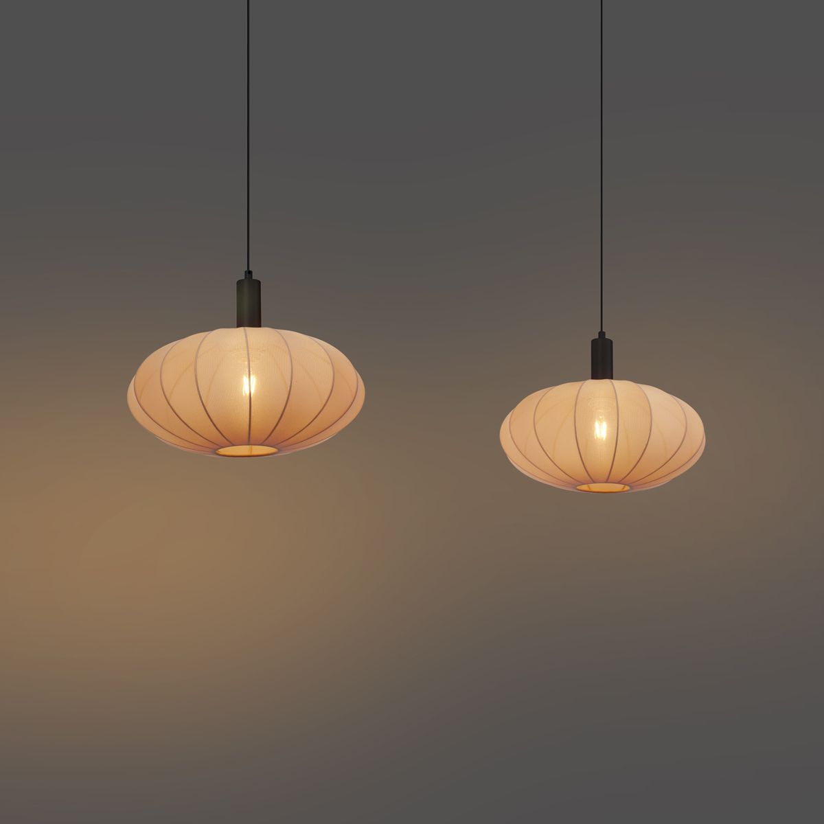 Japandi hanglamp zwart met bruine stoffen kap 2-lichts - Bida