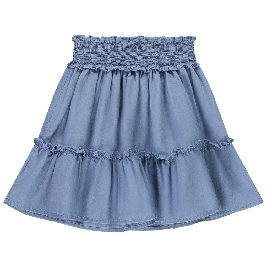 Jupe courte volantée taille smockée pour fille - Bleu