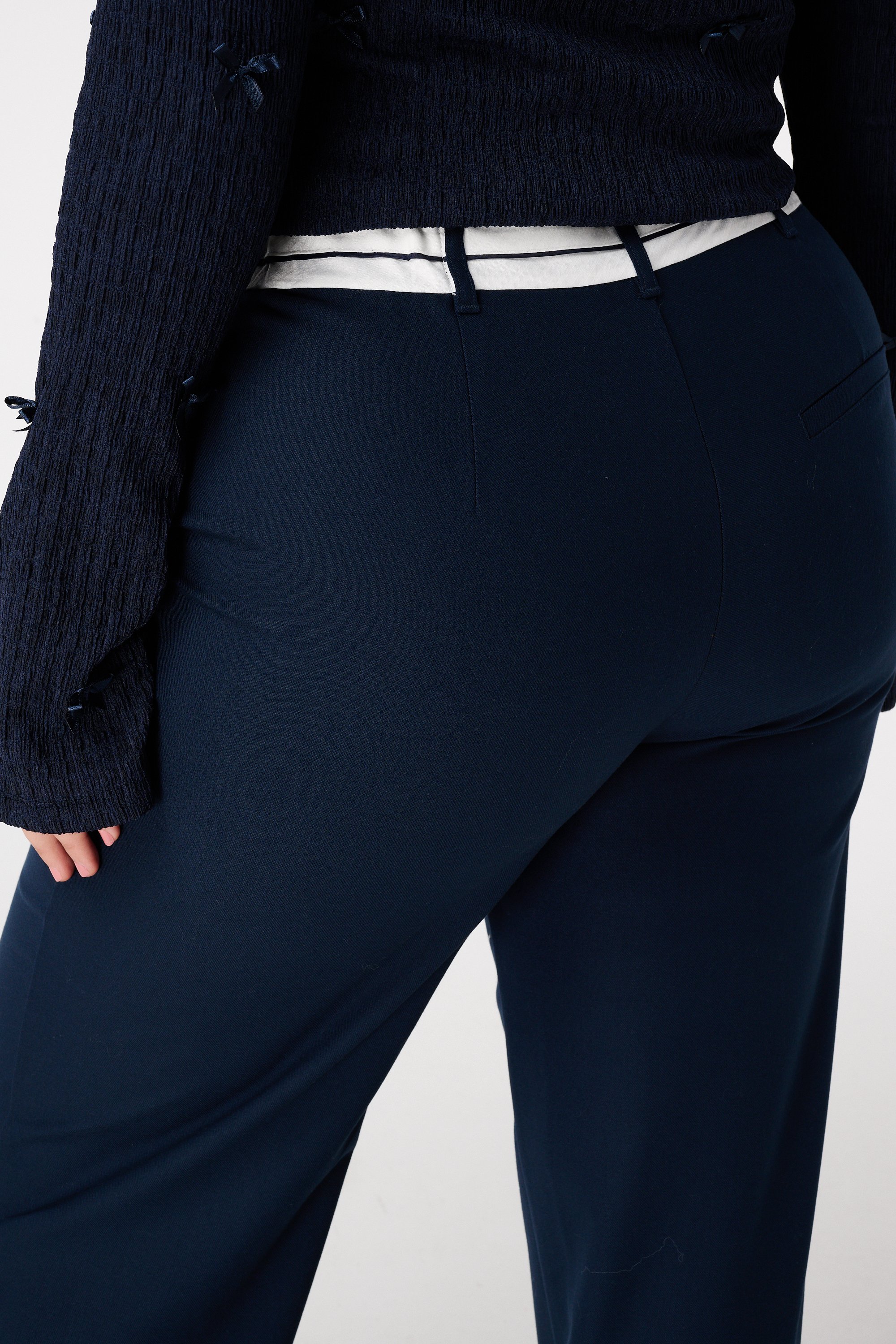 Wide leg broek met contrastdetail Navy blauw