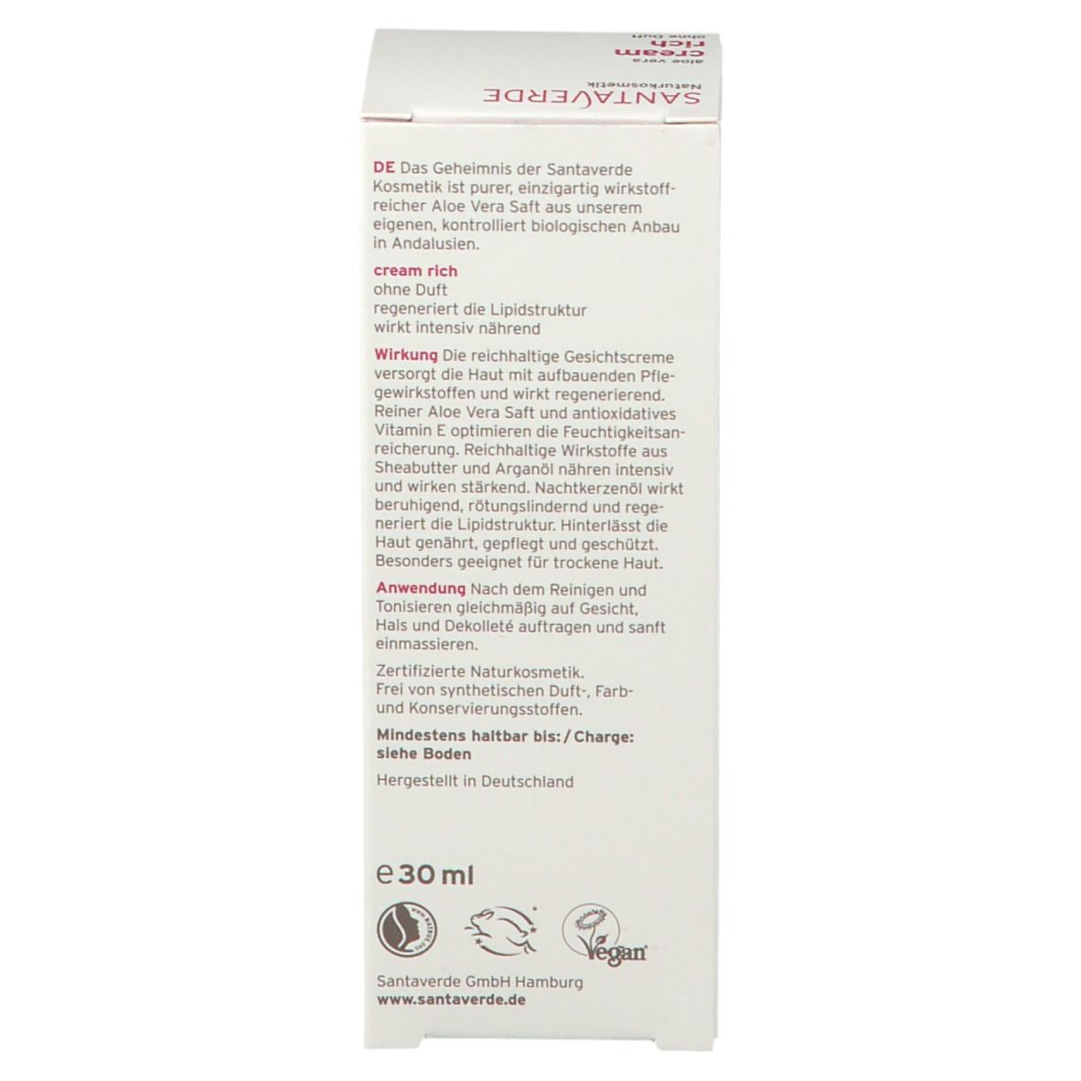 SANTAVERDE Aloe Vera Creme Rich ohne Duft
