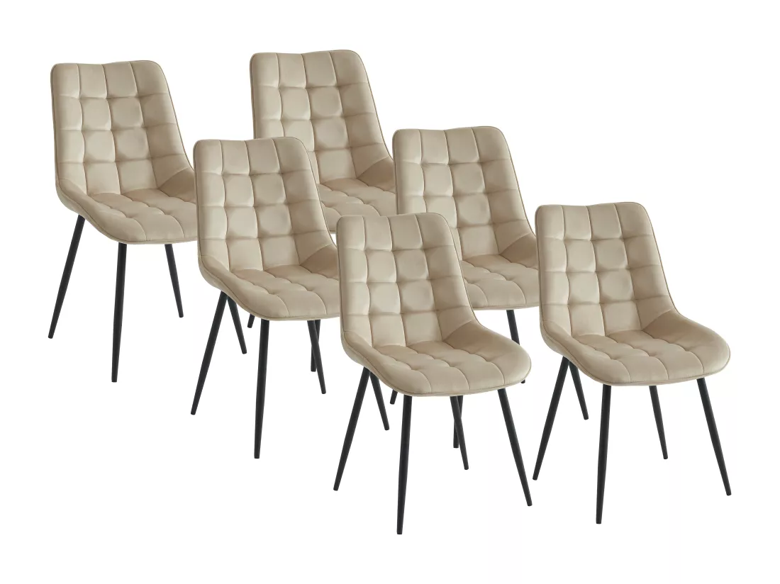 Lot de 6 chaises matelassées - Velours et métal noir - Beige - OLLUA