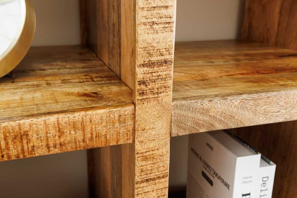 Massives Regal IRON CRAFT 160cm natur Mangoholz Bücherregal sechzehn Fächer