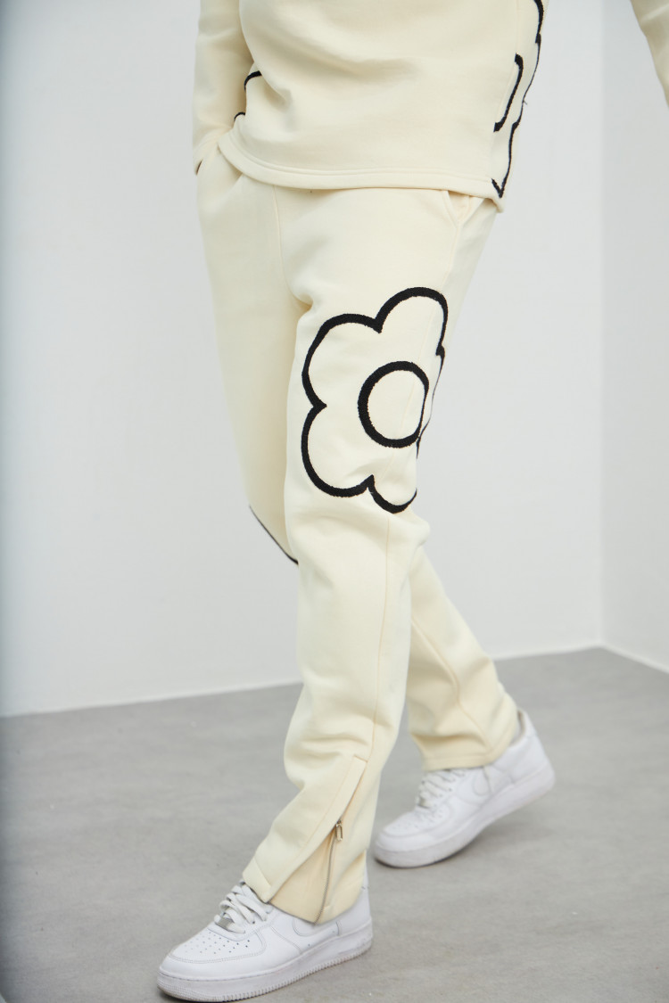 Ensemble 2 pièces sweat + jogging beige et noir à fleurs