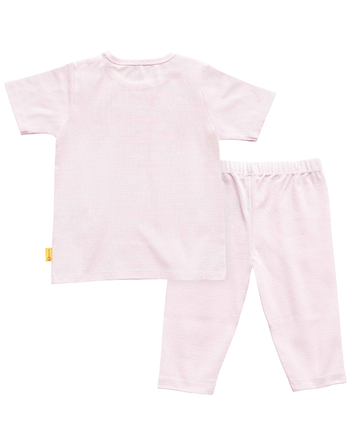Schlafanzug BASIC RINGEL 2-teilig kurzer Arm in rosa/weiß