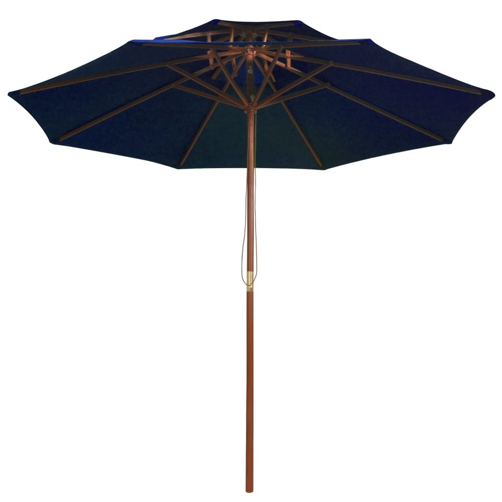 Parasol d'extérieur double avec mât en bois 270 cm bleu