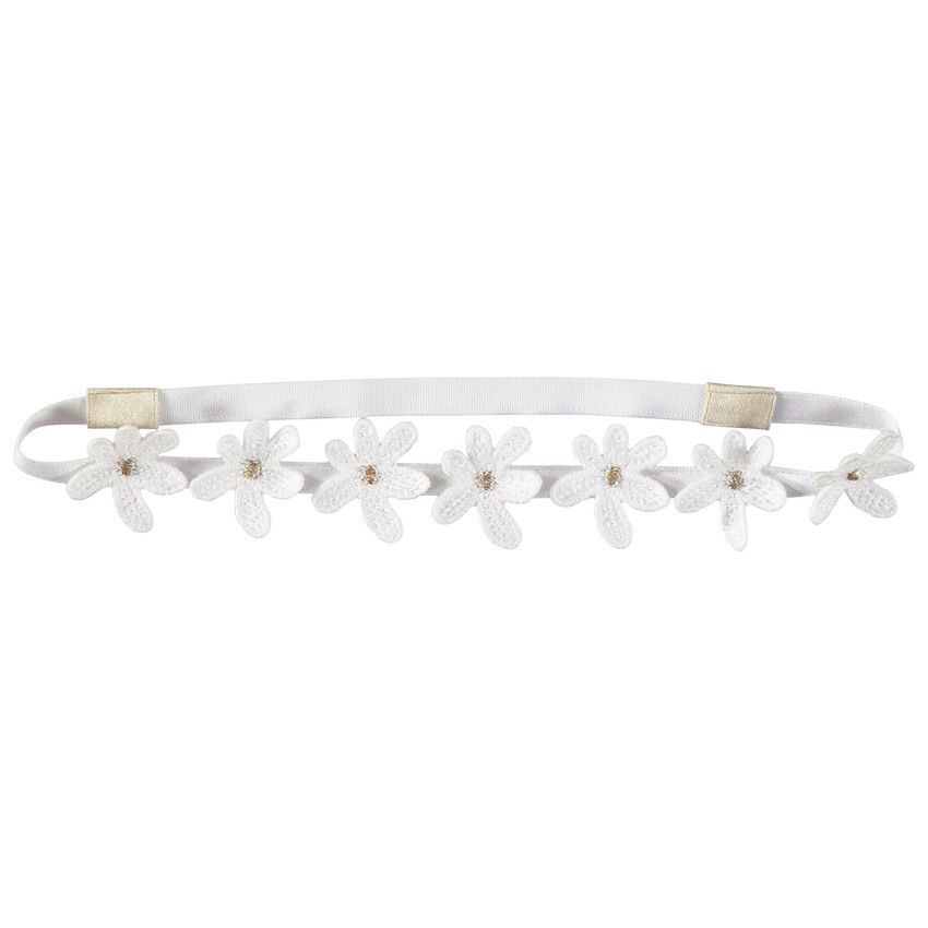 Bandeau fin avec fleurs brodées pour bébé fille - Ecru