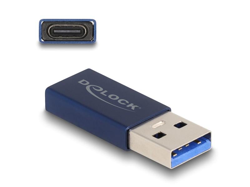 Delock USB-Adapter 3.2 Gen 2 (10 Gbps) USB-A Stecker - USB- Delock USB 10 Gbps Adapter USB Typ-A Stecker zu USB Type-C Buchse aktiv blau