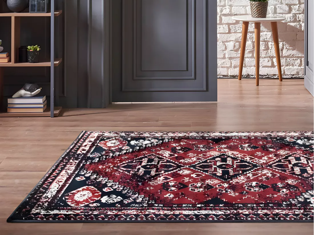 Tapis oriental vintage - 160 x 230 cm - Rouge et noir - SYLHET