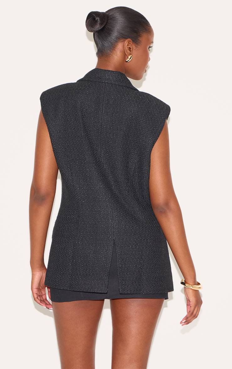 Noir Gilet Croisé En Tweed