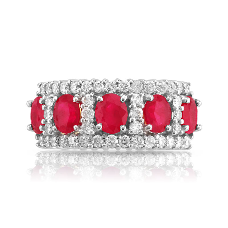Bague 2 ors 750 rubis ovales et diamants