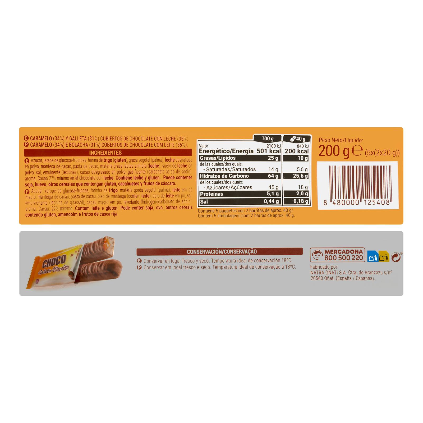 Barres de biscuits et de caramel Hacendado enrobées de chocolat au lait