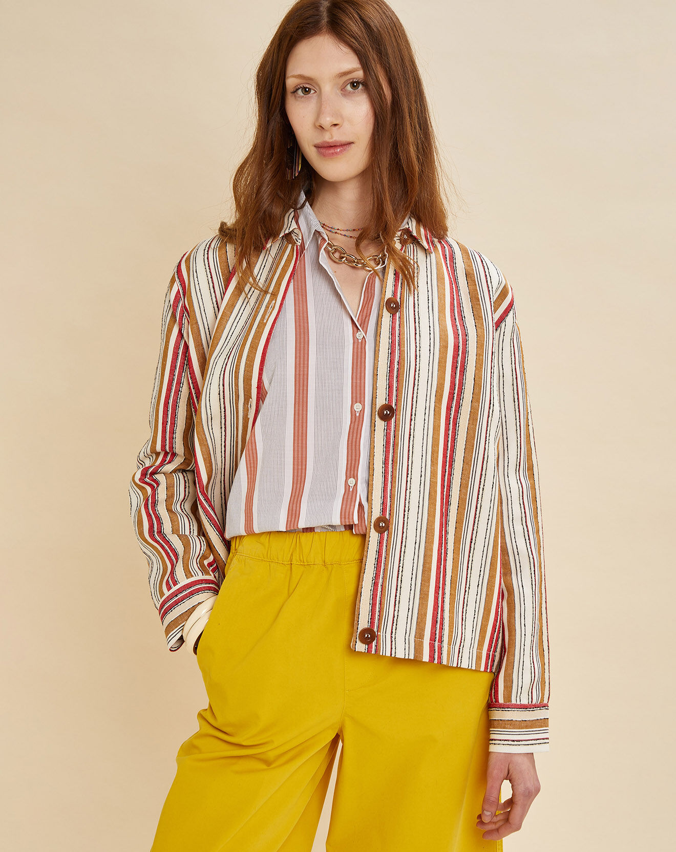 Chloé Stora Veste en Lin mélangé Veggie à rayures rouge