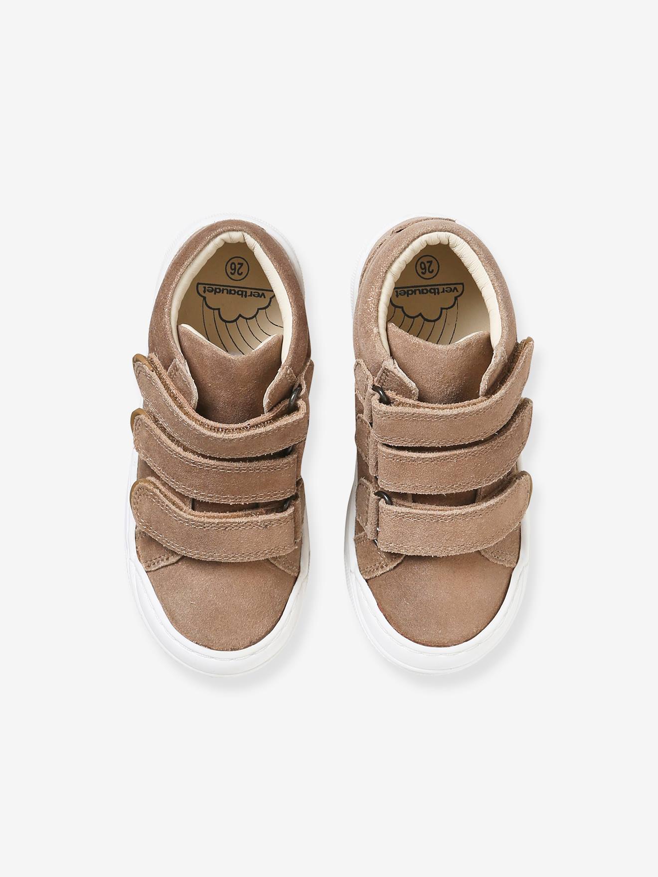 Tênis de couro de cano médio para meninas com fecho de velcro