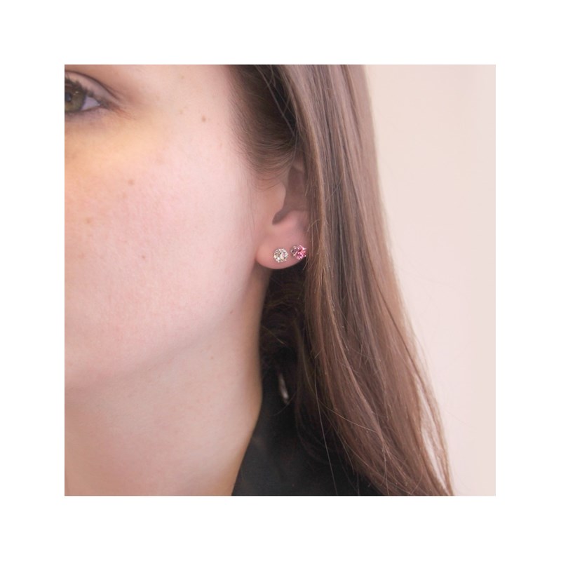 Boucles d'oreilles Birth Stone Octobre - Argenté et Rose