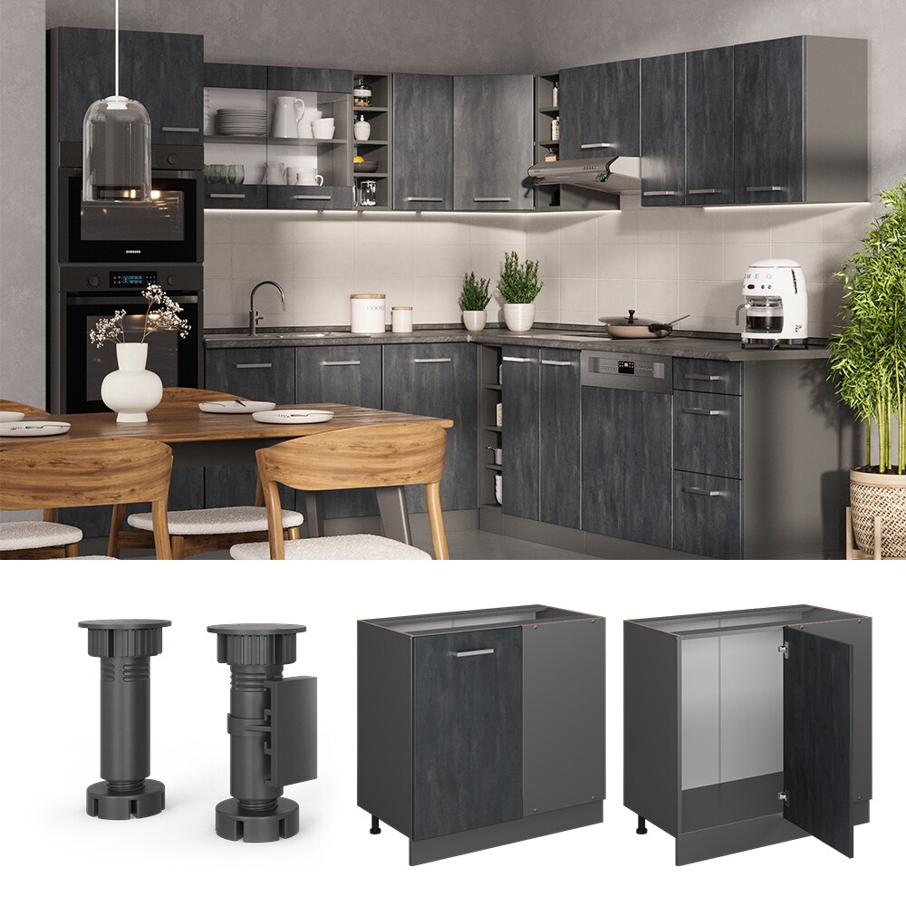Vicco Eckunterschrank R-Line Schwarz Beton Anthrazit 86 cm ohne Arbeitsplatte