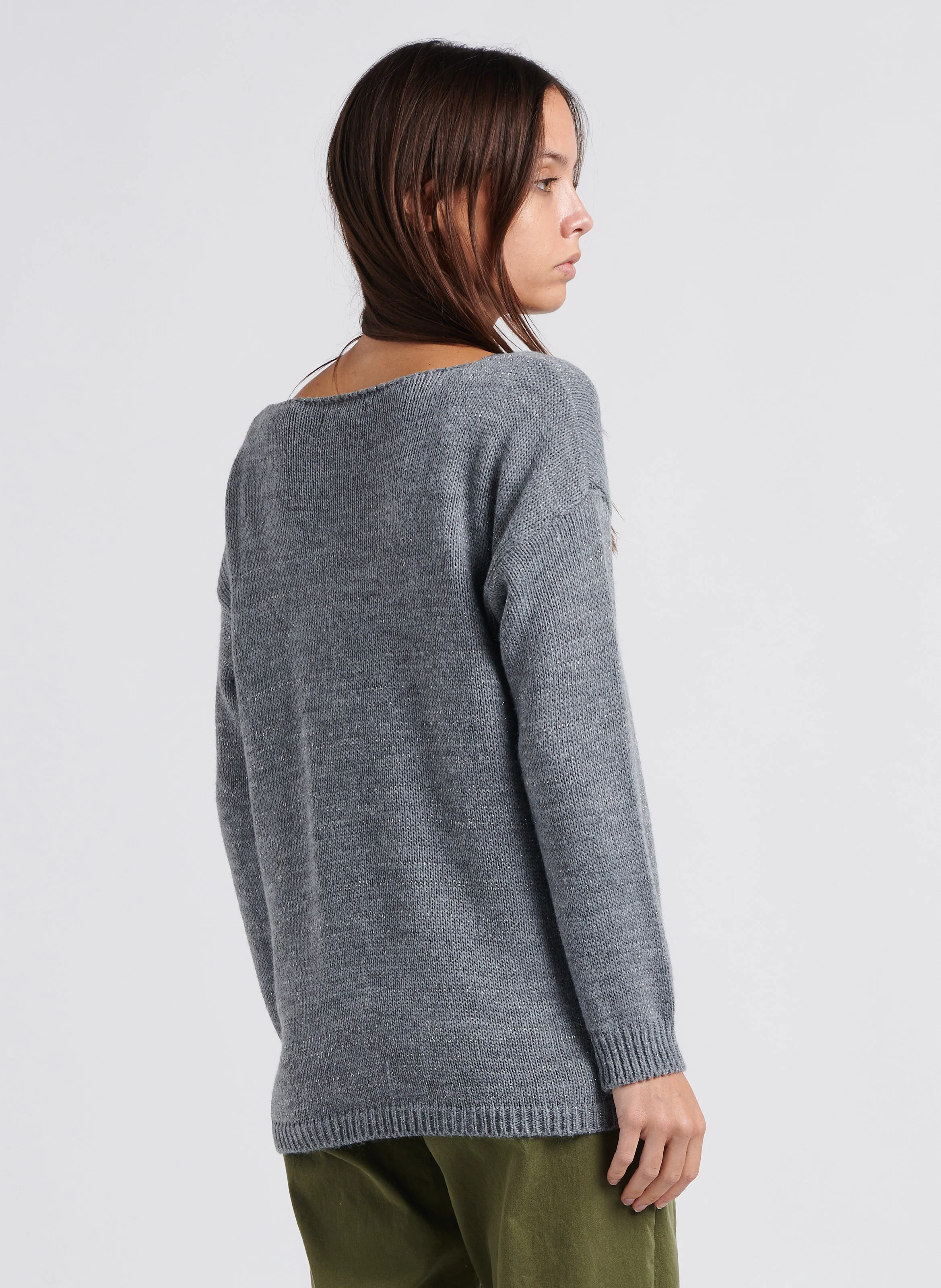 Pull col V en maille métallisée | Gris