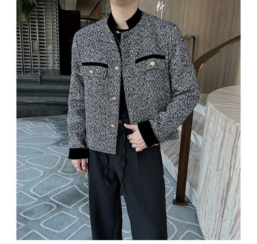 Freehop - Tweed cropped jack met opstaande kraag en rits