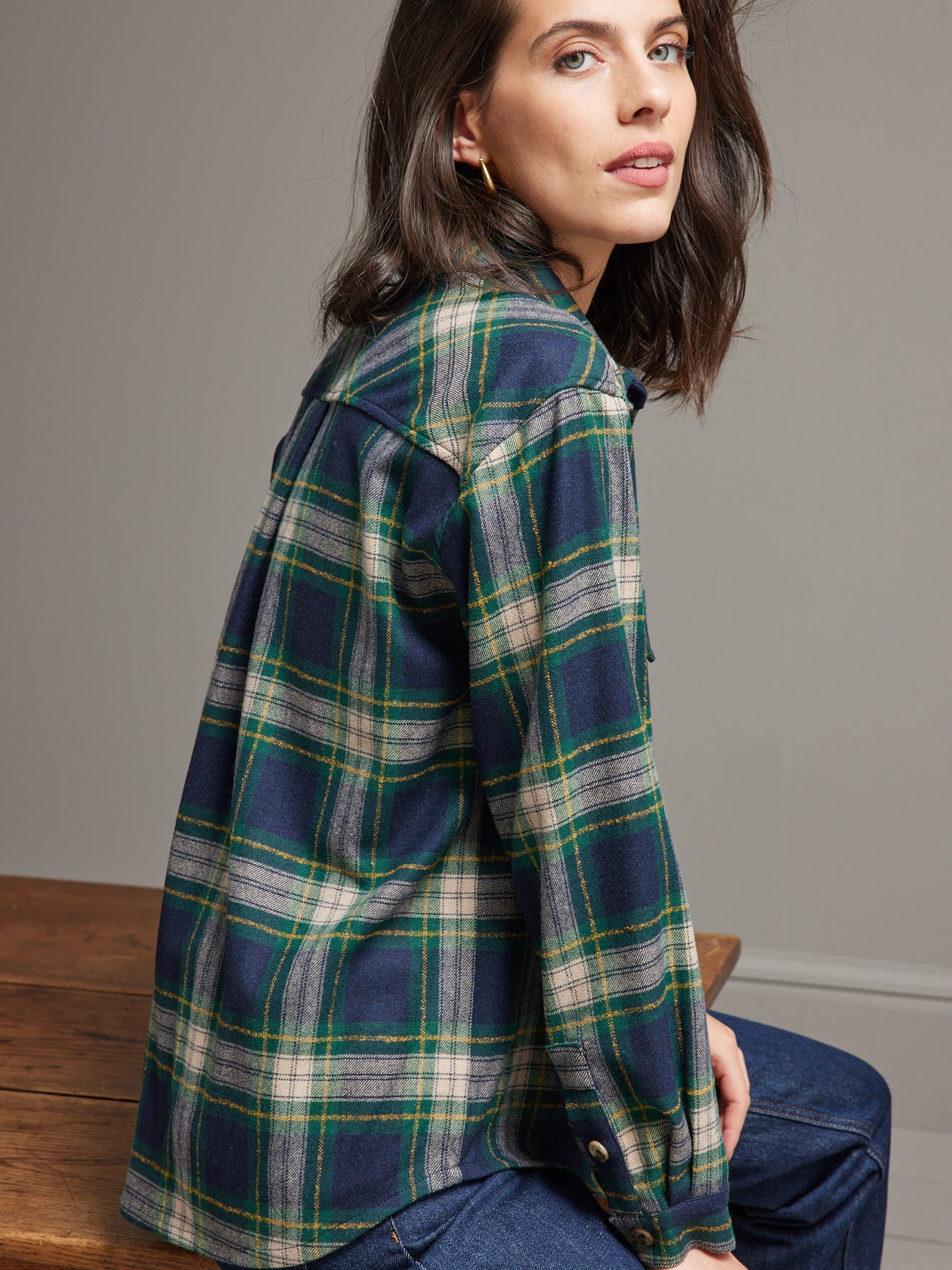 Chemise lainage carreaux femme