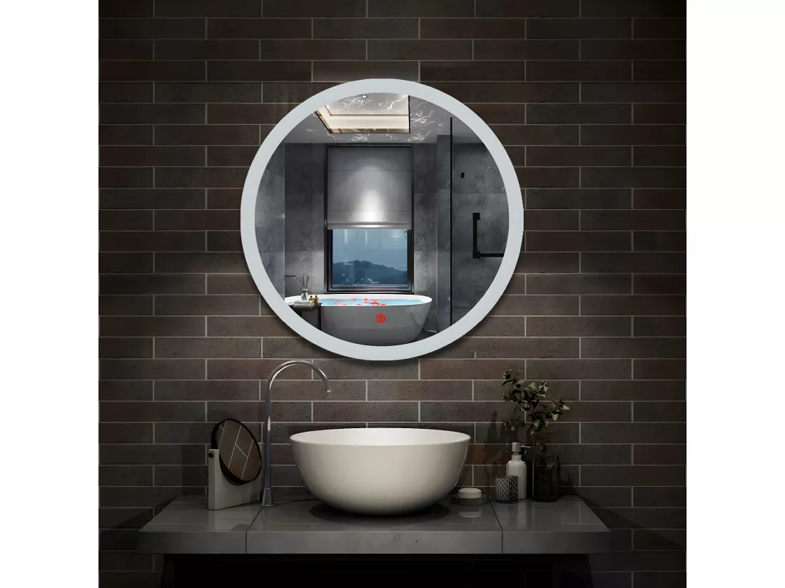 Miroir de Salle de Bain Rond Avec leds et Anti-buée Blanc Froid 60cm Aica