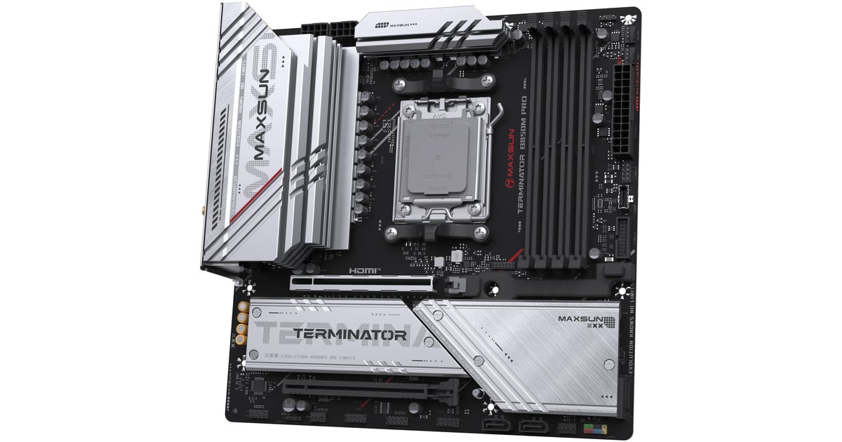 MAXSUNMS-Terminator B850M PRO WIFI socket AM5 moederbord  (Zwart, RAID, 2.5 Gb-LAN, WLAN, BT, Sound, µATX)