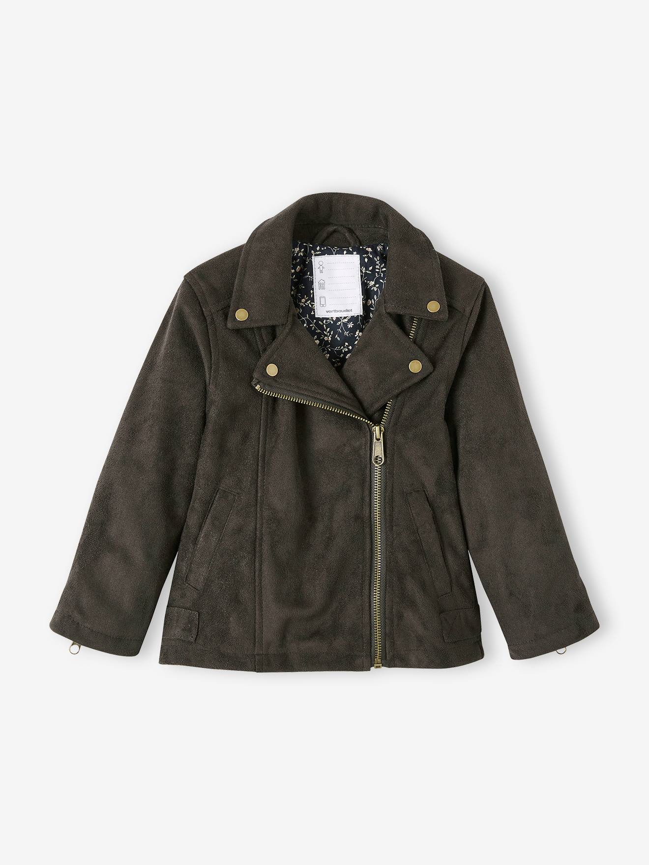 Jaqueta de nobuck estilo perfeito para meninas, cinza escuro