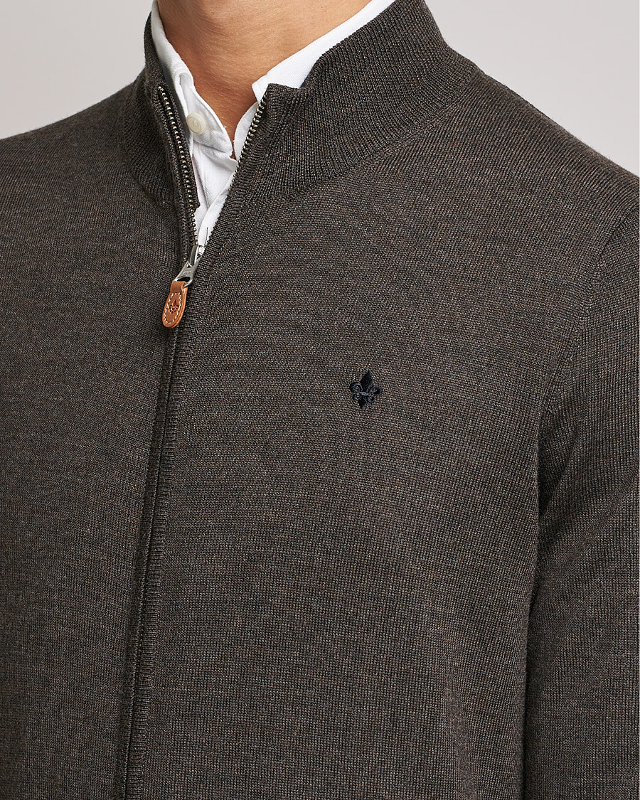 Morris Merino Full Zip Cardigan Dark Brown