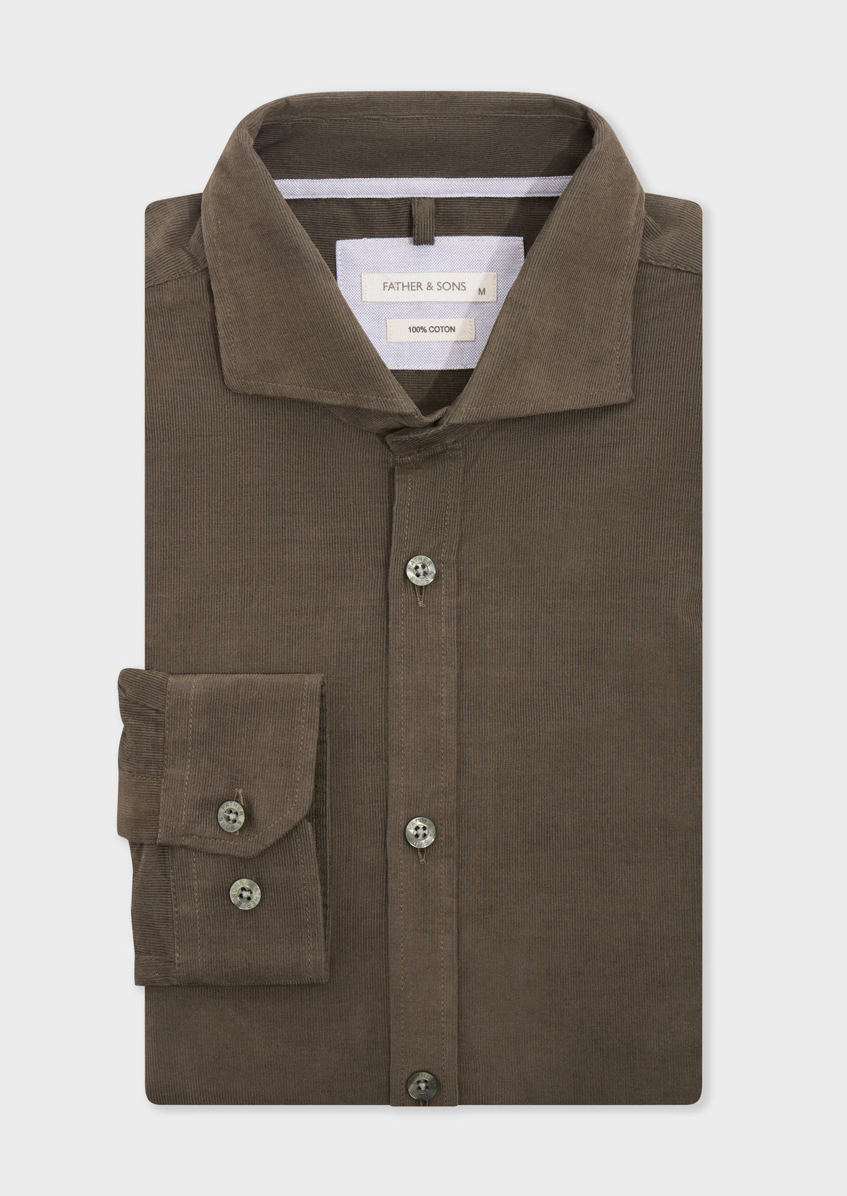 Chemise sport Slim en velours côtelé uni kaki