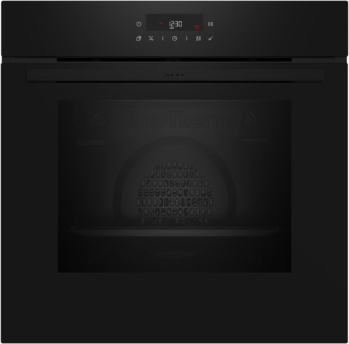 NEFF B2CCJ7AK0, N30, Einbaubackofen 60x60cm, schwarz mit CircoTherm, LED Display, ohne Knebel, mit Pyrolyse, Klapptür