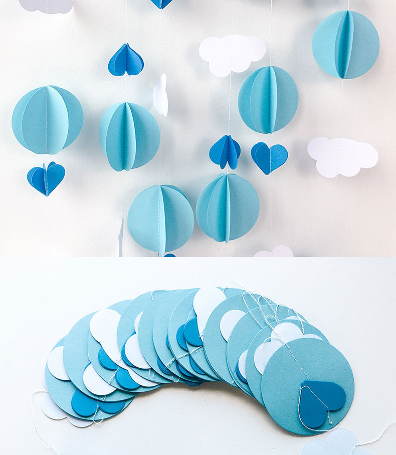 (3m) 3D Vorhang Girlande Wolken / Kreise / Herzen Party Dekoration Accessoire - Blau / Weiss
