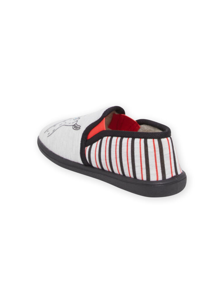 Pantoufles gris chiné, noires et rouges enfant garçon
