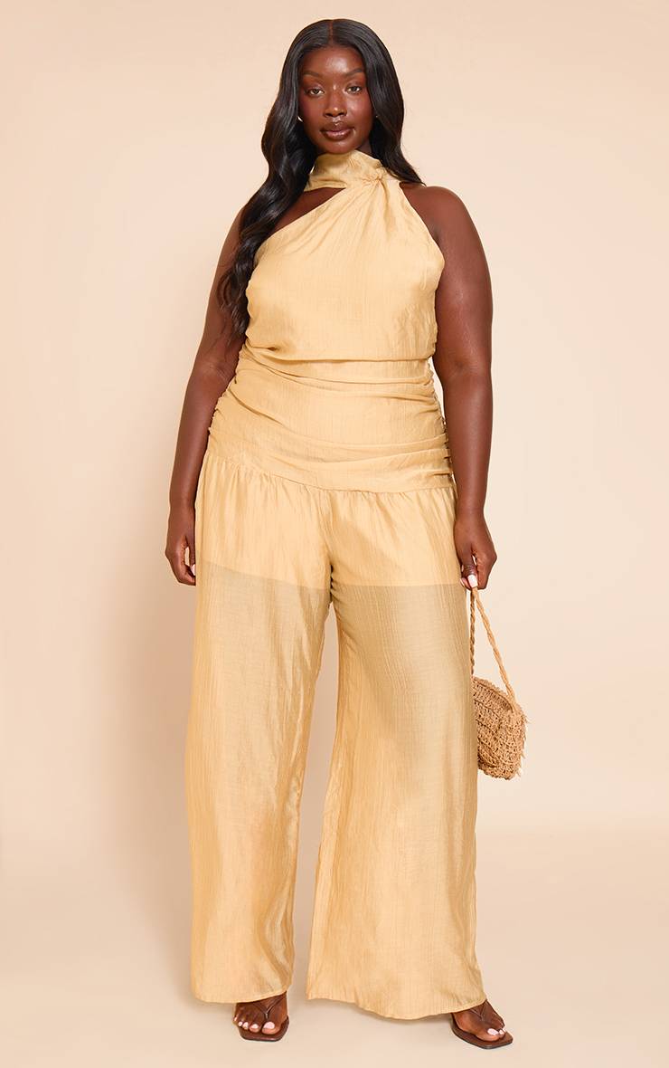 Sable Combinaison Grande Taille Texturée Asymétrique Avec Détail Foulard