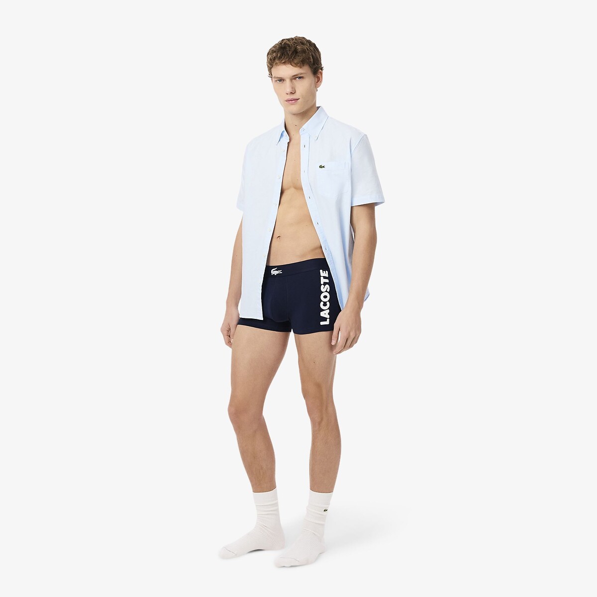 LACOSTE<br>Conjunto de 3 cuecas boxer em algodão elástico estampado