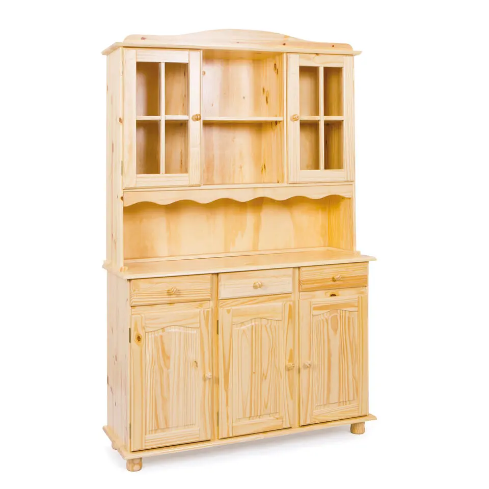 Hioshop Toswa vitrinekast 3 deuren- 2 glazen deuren- 3 lades- 2 open ruimtes